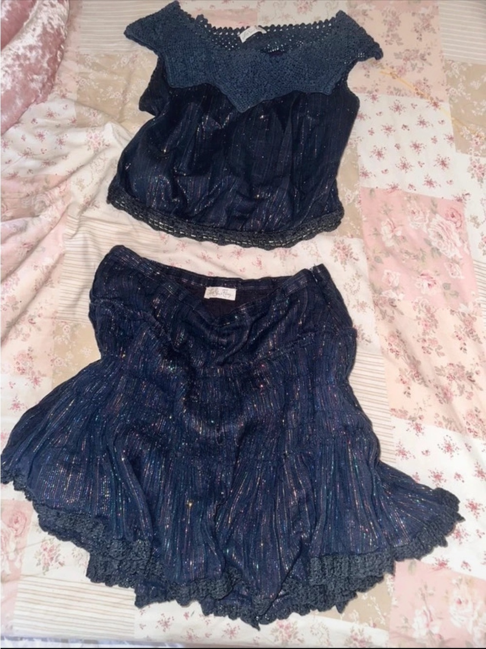 LoveShackFancy Black Sparkle Mini Skirt